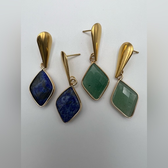 Stone Dangle Earrings- Lapis Lazuli Trendy Earrings- Aventurine Earrings - Picture 6 of 16